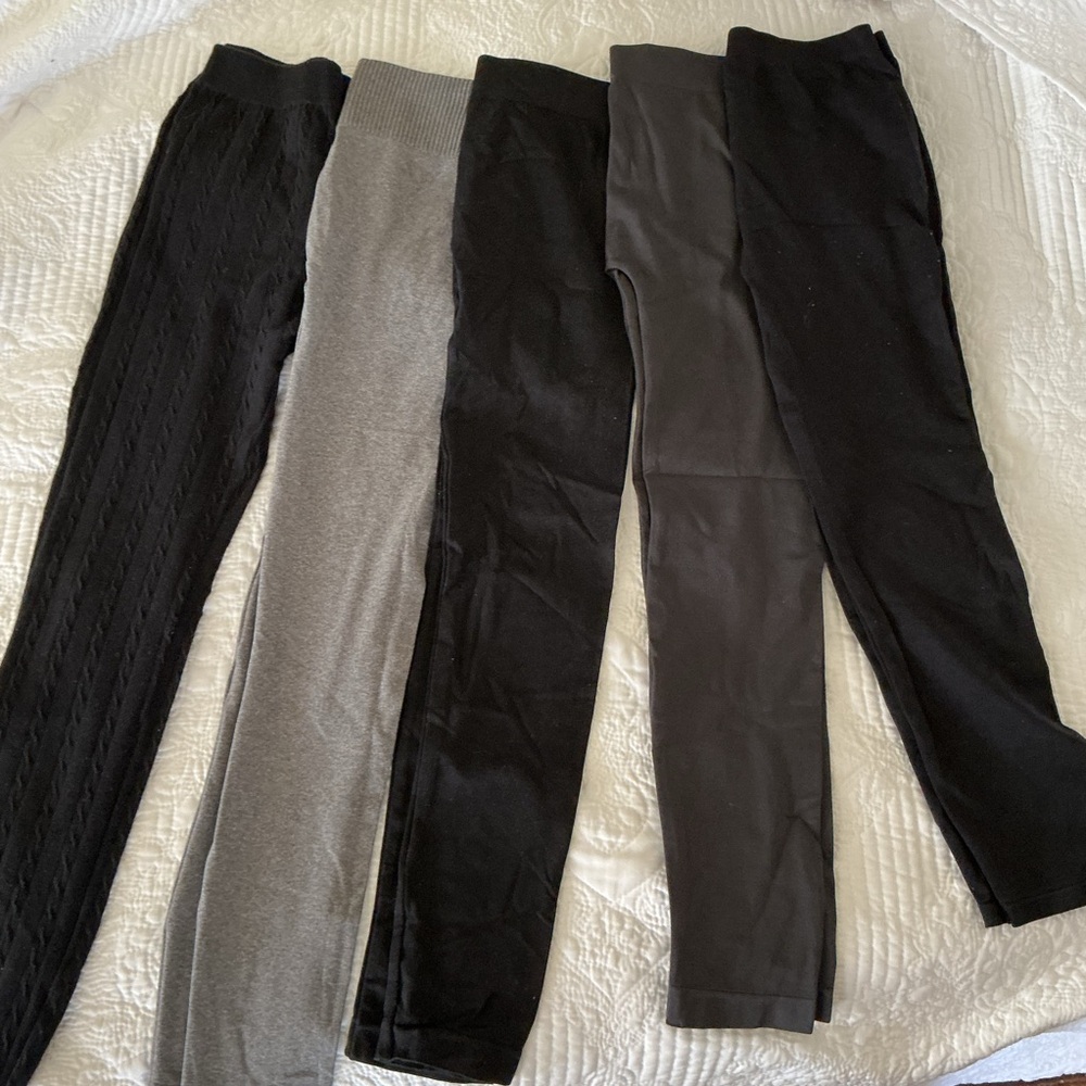 Five-Pair footless tights Bundle in Black & Grays